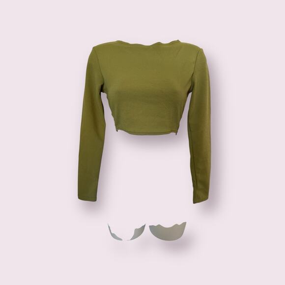 PrettyLittleThing Backless Green Long Sleeves Crop Top.  4 - Picture 1 of 8